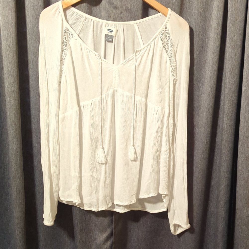 Old Navy Cream Peasant Tunic with Lace Insets